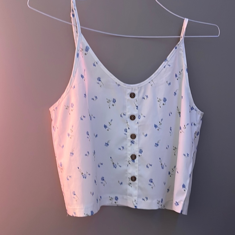 White Flowy Tank Top Floral Print Size S